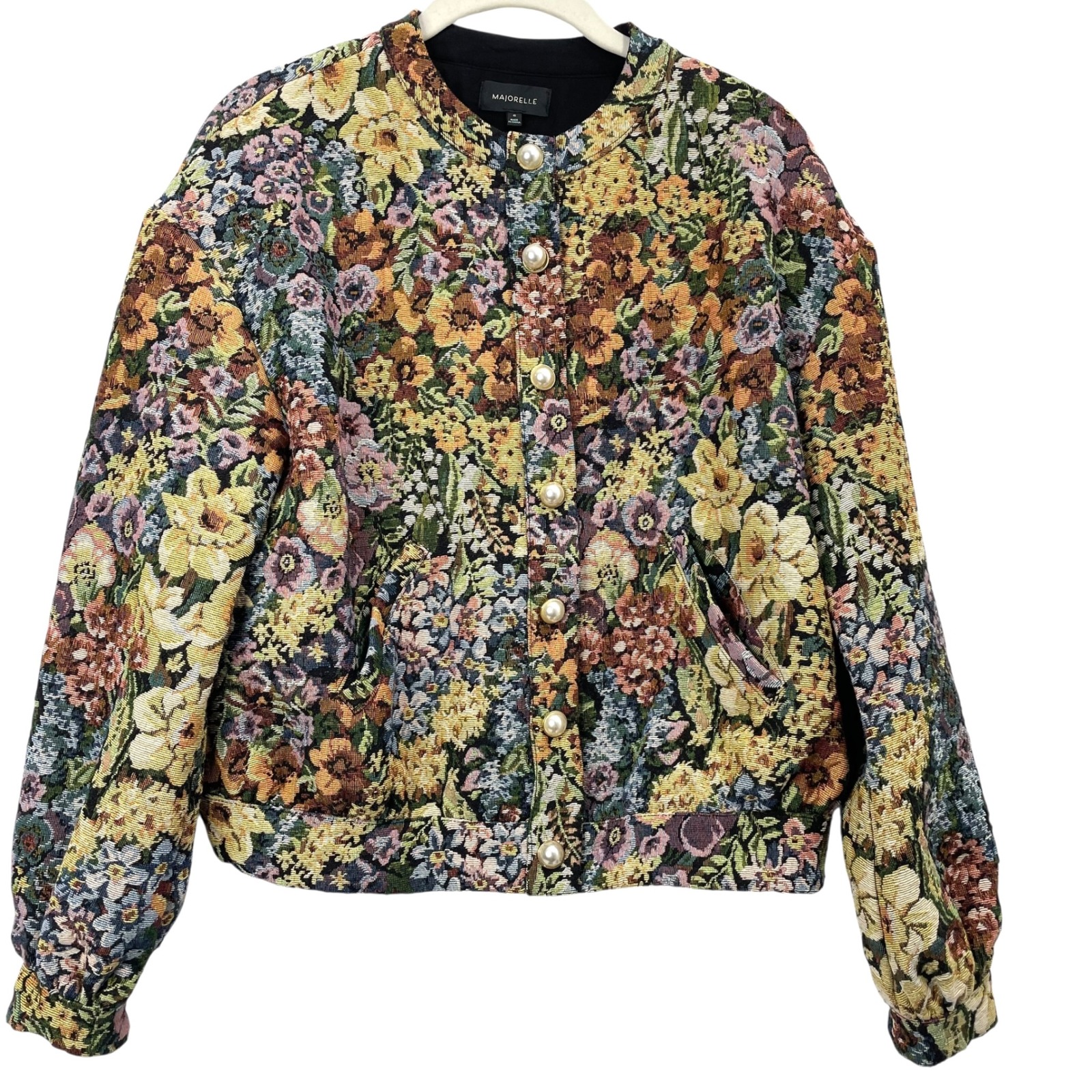 Majorelle Tapestry Rug Jacquard Woven Bomber Jacket Blazer Size Xs Boho Artsy